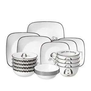 코렐 스누피앤찰리에디션 한국형 4인 18P 사각 홈세트 / 그릇추천 결혼선물 이사 집들이 신혼부부 캐릭터접시 키덜트 식기