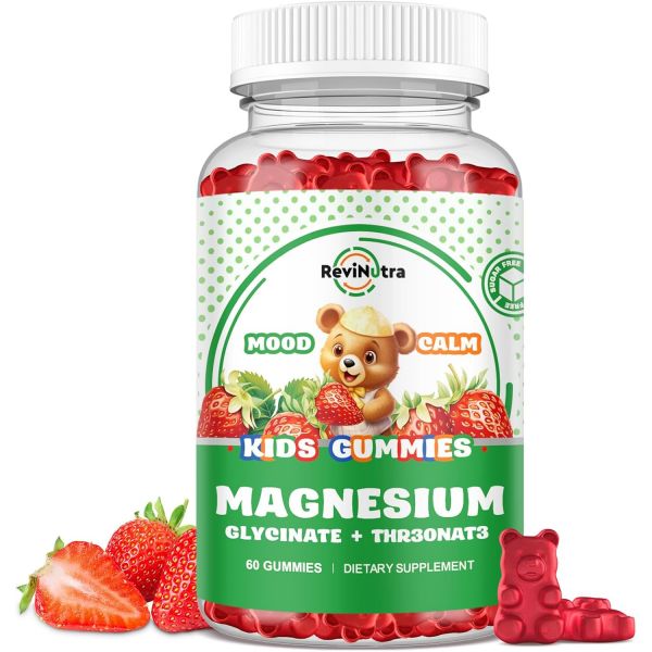 불안 마그네슘 <b>콤플렉스</b> <b>구미</b> 어린이와 성인 차분 글리신산 오메가3 함유 트레오네이트 <b>비타민 B</b>6 D3 무드 비건 <b>60</b> Strawberry