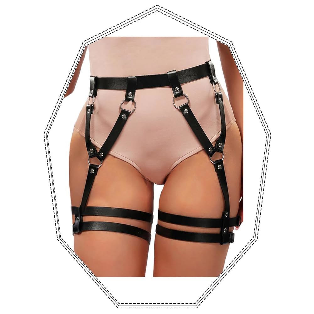 매악스 가죽 가터 허리 벨트, 블랙 펑크 고트 레이브 액세서리, 조절 가능