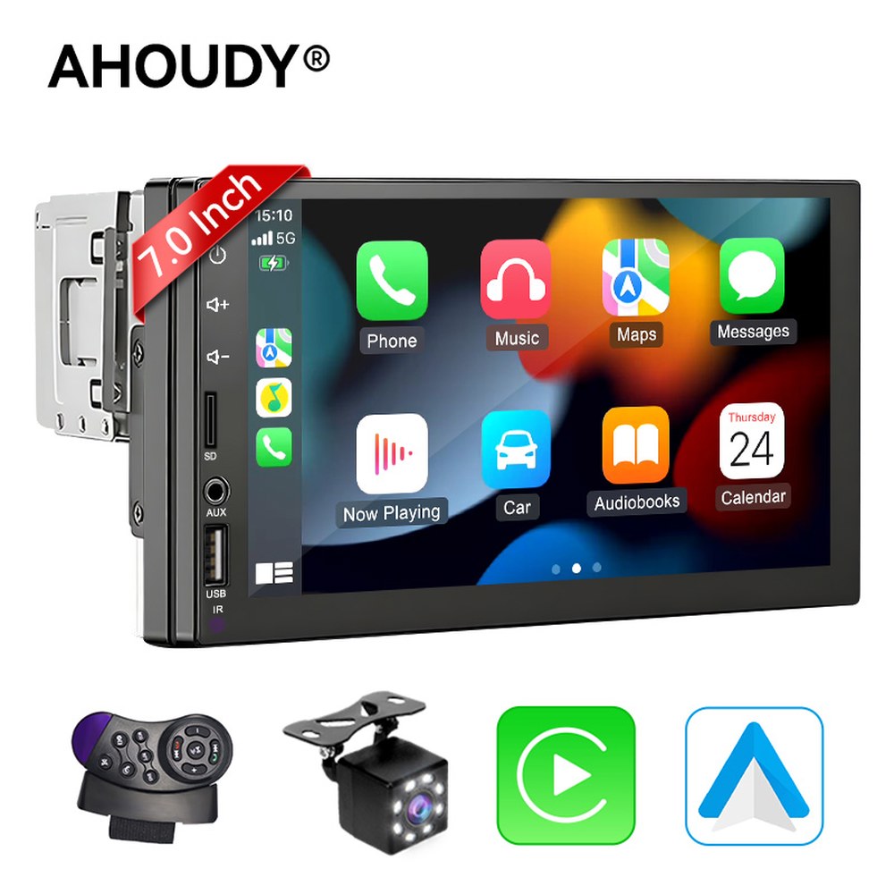 7인치안드로이드오토 AHOUDY 7 범용 자동차 라디오 CarPlay 안드로이드 자동 1 DIN 멀티미디어 플레이어 터치 스크린 Mirrorlink BT 자동 오디오
