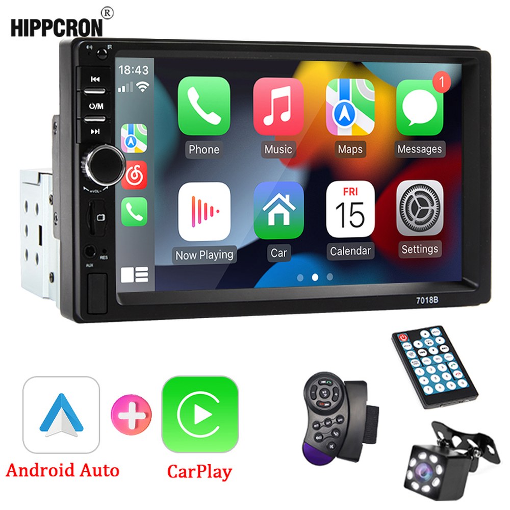 7인치안드로이드오토 Hippcron 7 1 Din 자동차 라디오 Carplay 안드로이드 자동 멀티미디어 플레이어 HD 터치 스크린 블루투스 MirrorLink Autoradio