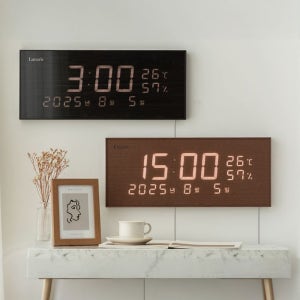 LED 디지털 벽시계 FM 자동 동기화 온습도 벽걸이 전자 시계
