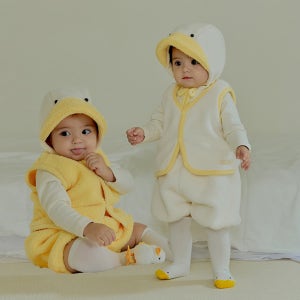 스노우덕 수면조끼 아기 겨울조끼 베스트 오리 노랑 하얀 뽀글이 한살 두살