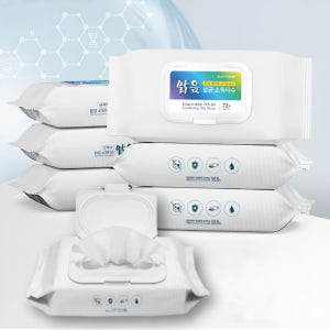 맑음 살균 소독티슈 72매입 6개 에탄올 70% 휴대용 물티슈 두꺼운 알콜 티슈