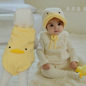 아기옷 스노우덕 아기 겨울 바디슈트 노란 오리 화이트 귀여운 남아 여아 코스튬