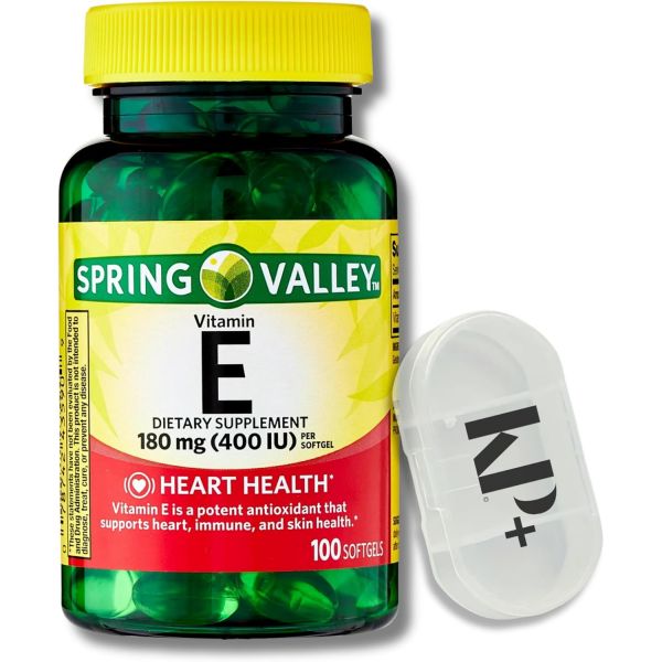 <b>피부</b> <b>스프링 밸리</b> 비타민 E 400 U 소프트젤 180mg 알 케이스 포함 100개 번들