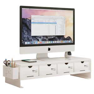 탑이지몰 서랍형 모니터 받침대 책상정리 듀얼 모니터 받침 선반 4칸서랍