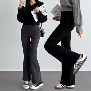 겨울 기모 하이웨스트 부츠컷 슬랙스 밴딩 스판 편한 여자슬랙스 빅사이즈 키작녀 나팔바지