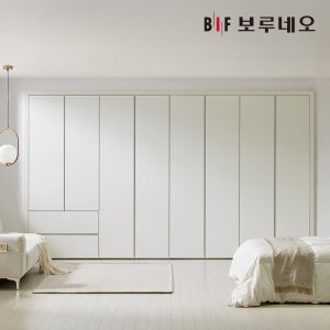 보루네오 네오 2단 서랍 여닫이 붙박이장 3300mm, 크림화이트