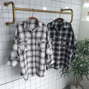 (무배) 도톰한 오버핏 체크 남방 셔츠