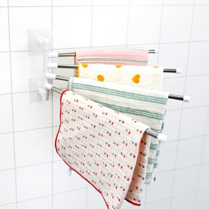 키친유 무타공 주방 행주걸이 4단 회전식 키친타올 걸이 싱크대 수건 건조대 고무장갑 거치대