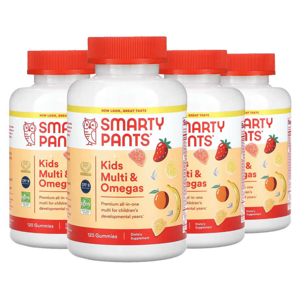 <b>스마티팬츠</b> 키즈 멀티비타민 3가지 과일맛 오메가3 피쉬오일 120 구미 젤리 4개