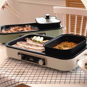 빠르미쇼핑 대원 반반 멀티 전기그릴 가정용 캠핑 전골 라면 고기 불판 듀얼 그릴팬