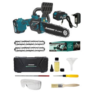 디앤아이샵 소형 무선 전기톱 20cm 충전식 전동 미니 체인톱 배터리2개 마끼다호환