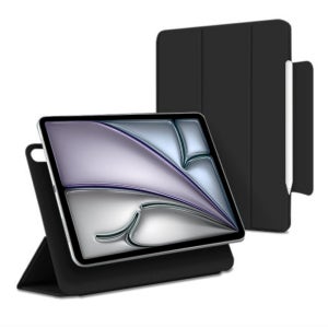 케노 아이패드 에어 13 M2 M3 애플펜슬수납 충전 마그네틱 폴리오케이스 블랙, 에어 13 M2/M3