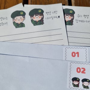 곰신 군인 커스텀 일러스트 편지지 편지 세트 곰시니 육군 해병대 공군 해군 군대 커플