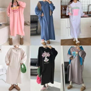 긴팔 롱원피스 빅사이즈 기모 면 후드 맨투맨 루즈핏 오버핏 겨울 홈원피스 데일리룩