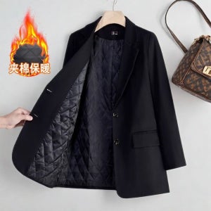 에버모스트 겨울용 퀼팅 두꺼운 블랙 여자 정장 재킷 미니멀 트렌디