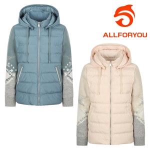올포유 여성 덕 다운 점퍼 후드 탈부착 니트 소매 배색 패딩 부모님 선물 LDJN9331