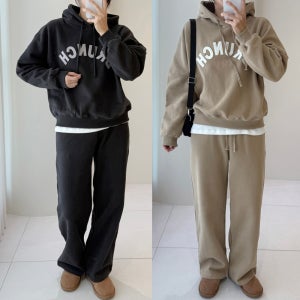 기모 후드 상하세트 패치 자수 여성 맨투맨 와이드 트레이닝 셋업