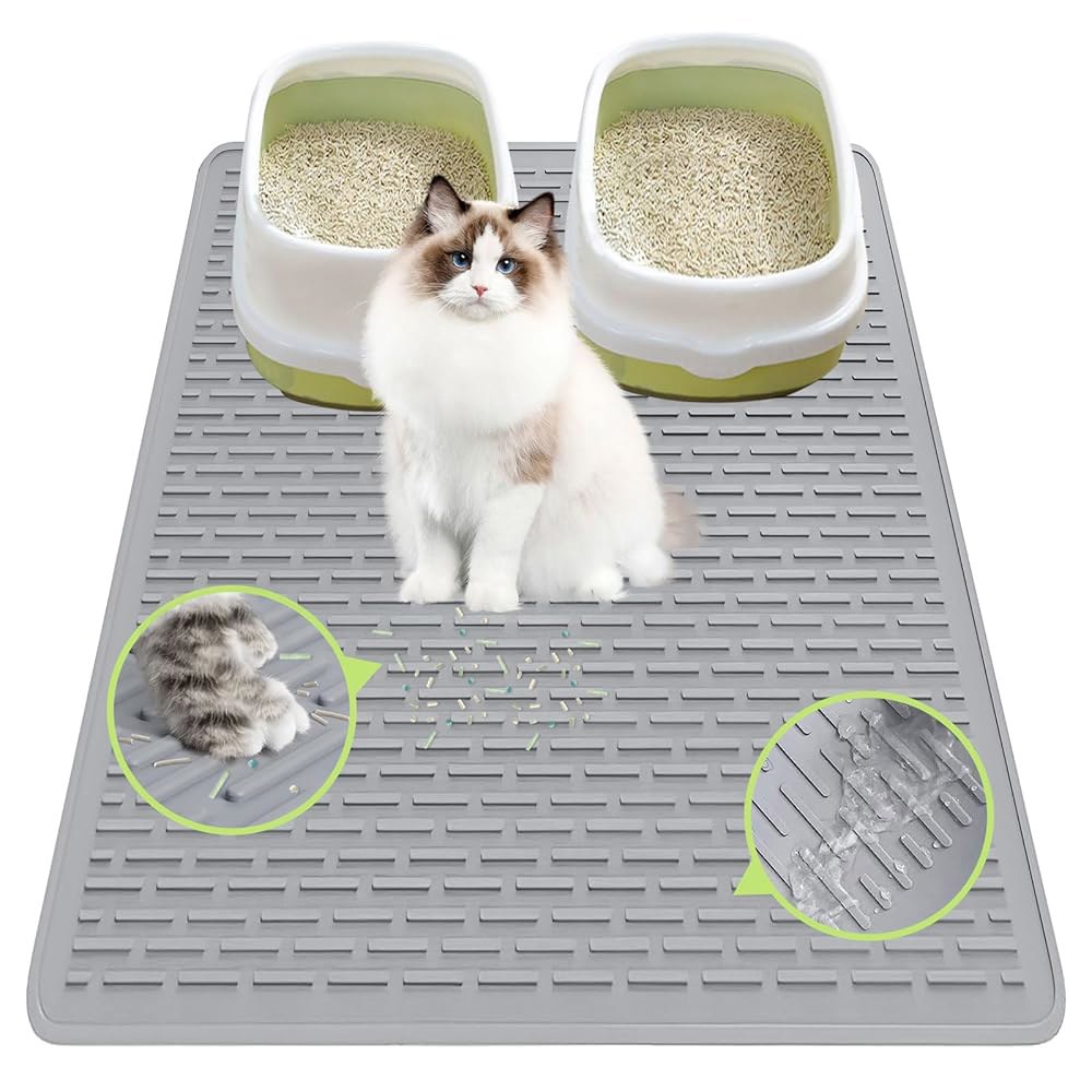 수쿠르톰 <b>캣츠클로</b> 매트 71x50 8cm, 실리콘 고양이 방수 방수, 청소하기 쉬운 언더레이 BPA-프리 회색