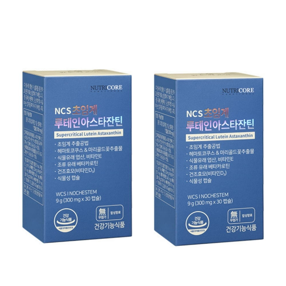 뉴트리코어 초임계 <b>루테인 아스타잔틴</b> 눈피로 피곤한 황반 색소 피로한 노화 눈 약2개월분