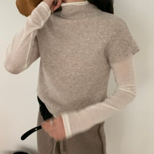 캐시미어 하프 반목 반팔 캐시니트 레이어드 여성 풀오버 베스트