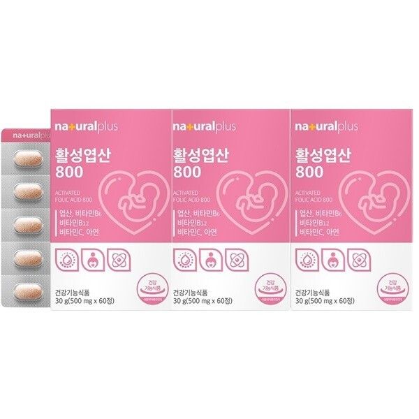 활성엽산800 아연 비타민 미네랄 혈액생성 <b>임산부</b> 영양제 <b>내츄럴플러스</b> 500mgx60정