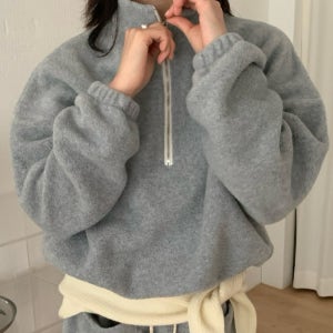 후리스 반집업 맨투맨 아노락 셋업 세트 상의 여성 겨울 기모 도톰 티셔츠