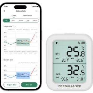 스마트 온도 및 습도 측정. 스마트폰 App 실시간 모니터링, 실내 및 실외 Temperature/Humidity, BlueTag TH30B