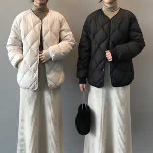 여성깔깔이 숏경량패딩 다이아몬드퀼팅 노카라경량 누빔패딩