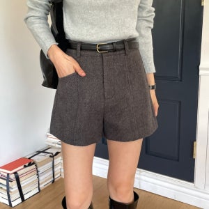 여성 울 모직 펠트 숏 벨트 겨울 반바지 핫팬츠