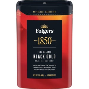 Folgers 1850 블랙 골드 다크 로스트 분쇄 커피 6팩 깊은 풍미와 부드러움