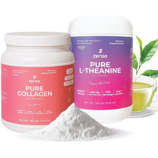 콜라겐 피부 탄력 ZENSE 바디 &amp; <b>브레인</b> 번들 <b>퓨어</b> 파우더(500gm) L테아닌 파우더(1250인분) 무첨가 무설탕 대두 필러 프리 무미건조
