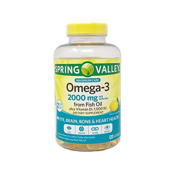 피쉬오일 오메가3 피부 <b>스프링 밸리</b> 오메가 3 어유 맥시멈 케어 2000mg 레몬 120 소프트젤