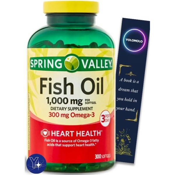 피쉬오일 생선 추출물 건조함 <b>가려움</b> 오메가3 피쉬 오일 소프트젤 <b>스프링 밸리</b> 1000mg 300개 욜로몰로 북마크 선물