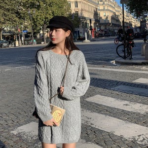 가을 겨울 체형커버 여리핏 아방한 케이블 니트 원피스 숏/롱기장 그레이 버건디 77 88