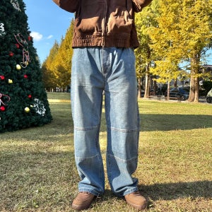 편한 밴딩 데님팬츠 남자 와이드 청바지 절개라인 진청 흑청