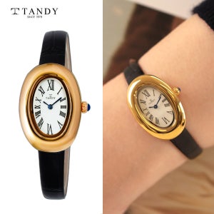 [TANDY] 탠디 클래식 타원형 라운드 여성용 가죽시계 T-1917 골드블랙