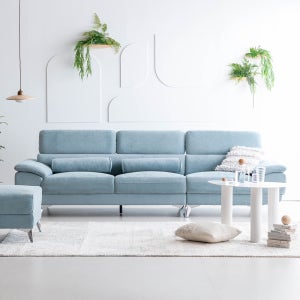 몬스터 아쿠아텍스 이지클린 거실 푹신한 신혼부부 넓은 패브릭 소파 스툴 Event, 민트블루, 4인용