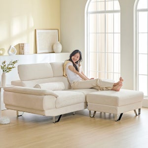 몬스터 아쿠아텍스 이지클린 거실 푹신한 신혼부부 넓은 패브릭 소파 스툴 Event, 아이보리, 3인용