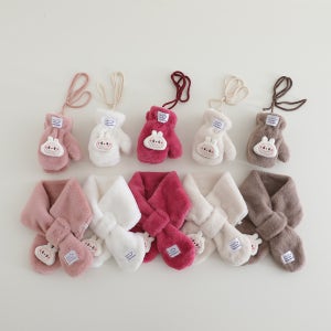 아기 목도리 유아 키즈 여아 아동 겨울 방한 밍크털 머플러 장갑 세트 네키 케이프