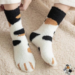 귀여운 고양이발 두꺼운 보온 극세사 데일리 수면 덧신 양말