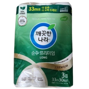 깨끗한나라 순수 프리미엄 롱 3겹 33m 30롤 1개 화장실 휴지 화장지 무형광 무향