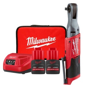 밀워키 M12 FIR38-252B 충전 3/8in 임팩 라쳇 12V 배터리(2.5) 2개 세트