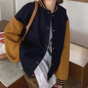 여성 캐주얼 기모안감 배색 야구점퍼 항공점퍼