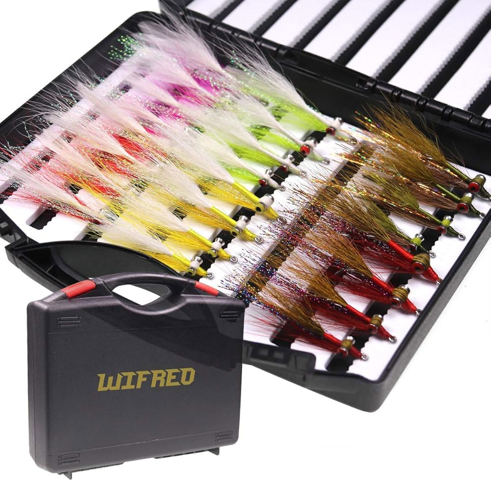 소금 또는 민물 파리 낚시를 위해 스테인리스 스틸 후크에 묶인 와이프<b>레오</b> 모듬