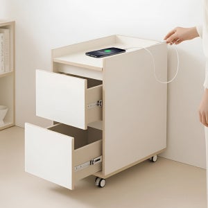 USB 서랍장 충전 이동식 서랍장 2단 책상 밑 서랍장 미니