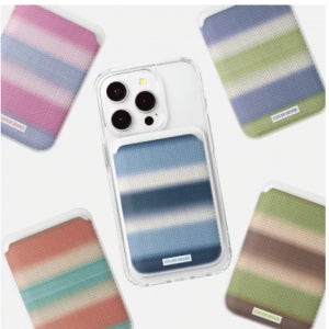 블루 아이폰 갤럭시 맥세이프 호환 2배 자력 교통 테그 카드 지갑 2장 포켓 컬러 줄무늬 니트 센스