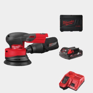 밀워키 18V 전동 충전 샌딩기 원형 샌더 M18 FROS125-201X 2A 배터리 세트
